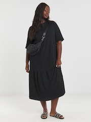 Simply Be Black Textured Jersey Drop Waist Dress - Image 1 of 4