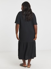 Simply Be Black Textured Jersey Drop Waist Dress - Image 2 of 4