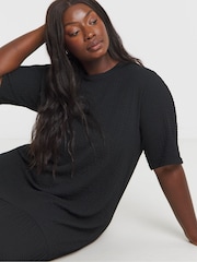 Simply Be Black Textured Jersey Drop Waist Dress - Image 3 of 4