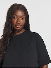 Simply Be Black Textured Jersey Drop Waist Dress - Image 4 of 4