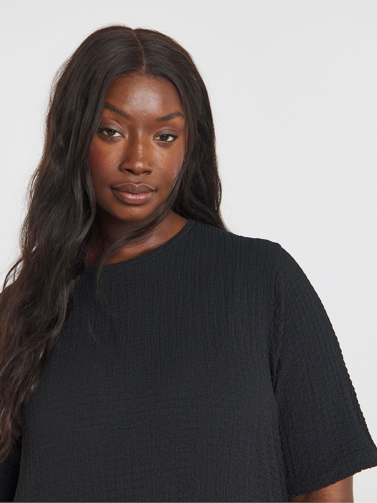 Simply Be Black Textured Jersey Drop Waist Dress - Image 4 of 4 Simply Be Black Textured Jersey Drop Waist Dress - Image 4 of 4