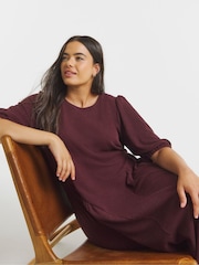 Simply Be Brown Jersey Linen Waist Detail Midi Dress - Image 1 of 4