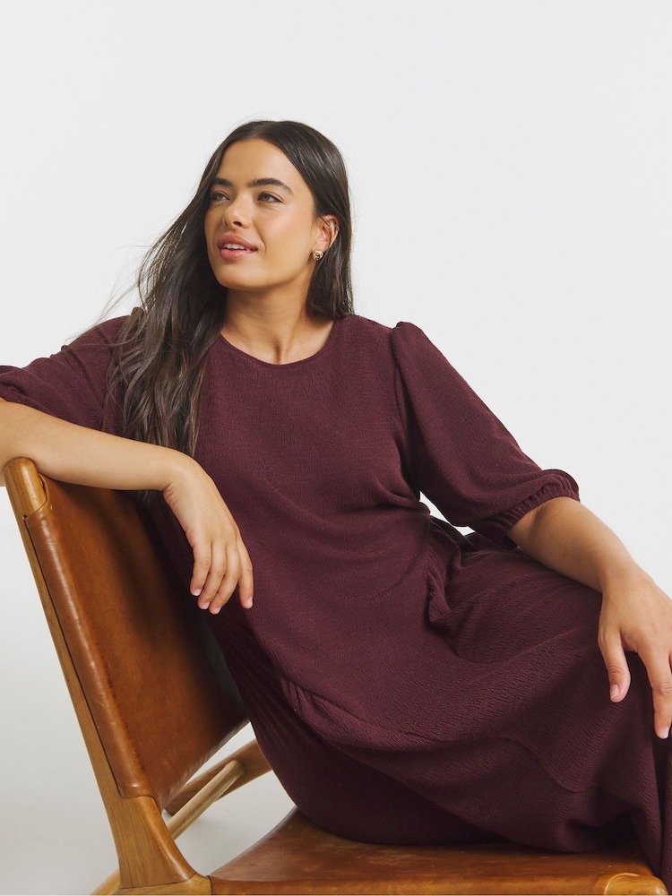 Simply Be Brown Jersey Linen Waist Detail Midi Dress - Image 1 of 4 Simply Be Brown Jersey Linen Waist Detail Midi Dress - Image 1 of 4