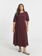 Simply Be Brown Jersey Linen Waist Detail Midi Dress - Image 2 of 4