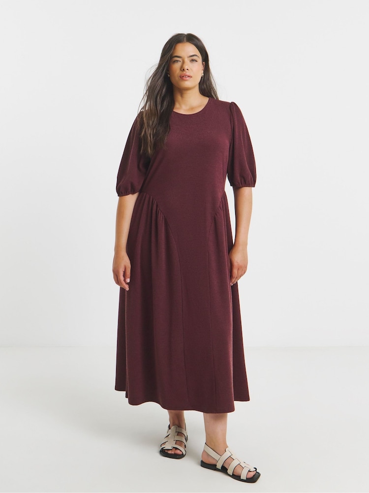 Simply Be Brown Jersey Linen Waist Detail Midi Dress - Image 2 of 4 Simply Be Brown Jersey Linen Waist Detail Midi Dress - Image 2 of 4