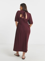Simply Be Brown Jersey Linen Waist Detail Midi Dress - Image 3 of 4