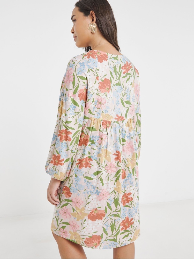 Simply Be Pink Printed Linen Smock Dess - Image 2 of 4