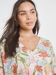 Simply Be Pink Printed Linen Smock Dess - Image 3 of 4