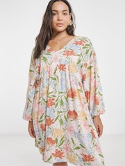 Simply Be Pink Printed Linen Smock Dess - Image 4 of 4