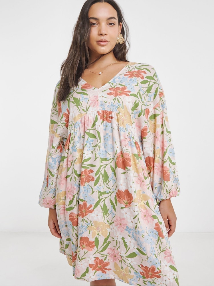 Simply Be Pink Printed Linen Smock Dess - Image 4 of 4