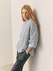 Grau - Nothing Ordinary Alpaca Wool Blend Short Sleeve Knitted Top - Bild 1 von 8