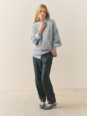 Grå - Kortærmet strikket top i alpaka Blend med intet ordinært look - Billede 2 af 8