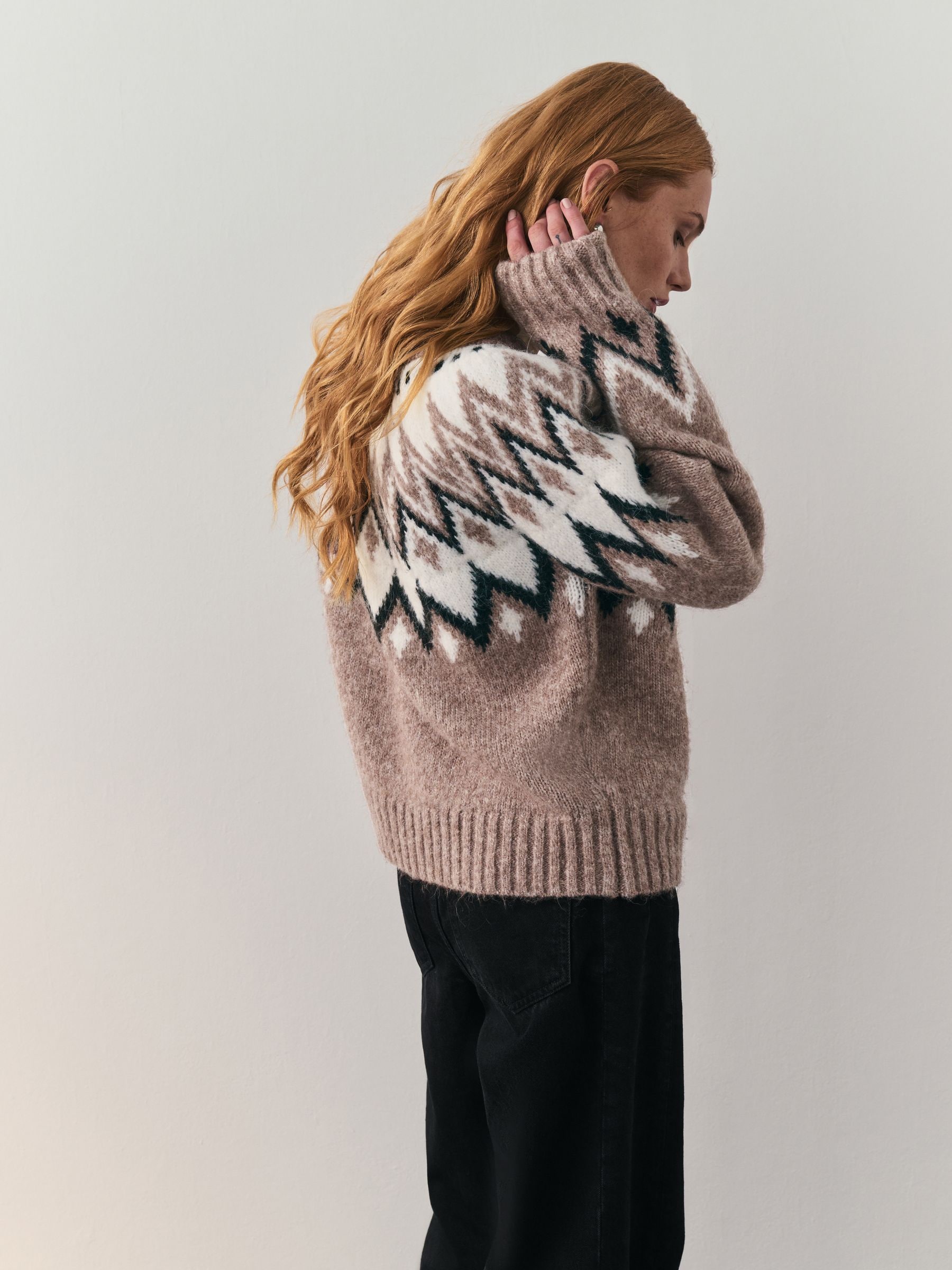 Buy Nothing Ordinary Taupe Check Fairisle Pattern Knit Zip Through