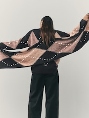 Nothing Ordinary Camel/Black Knitted Argyle Scarf Jumper - Image 2 of 12