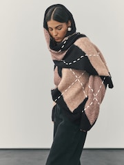 Nothing Ordinary Camel/Black Knitted Argyle Scarf Jumper - Image 3 of 12