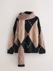 Nothing Ordinary Camel/Black Knitted Argyle Scarf Jumper - Image 7 of 12