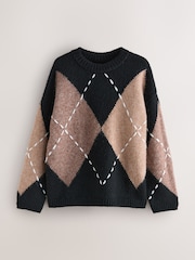 Nothing Ordinary Camel/Black Knitted Argyle Scarf Jumper - Image 8 of 12