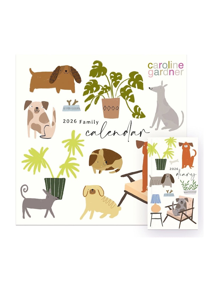 Caroline Gardner 2026 Dogs Family Organiser Calendar & Slim Diary Set - Image 1 of 6 Caroline Gardner 2026 Dogs Family Organiser Calendar & Slim Diary Set - Image 1 of 6