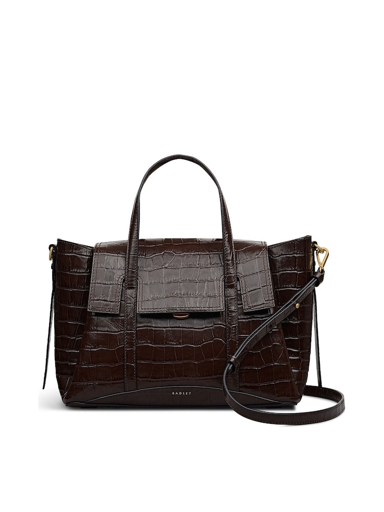 Radley Medium The Chancery Faux Croc Flapover Grab Brown Bag - Image 1 of 4
