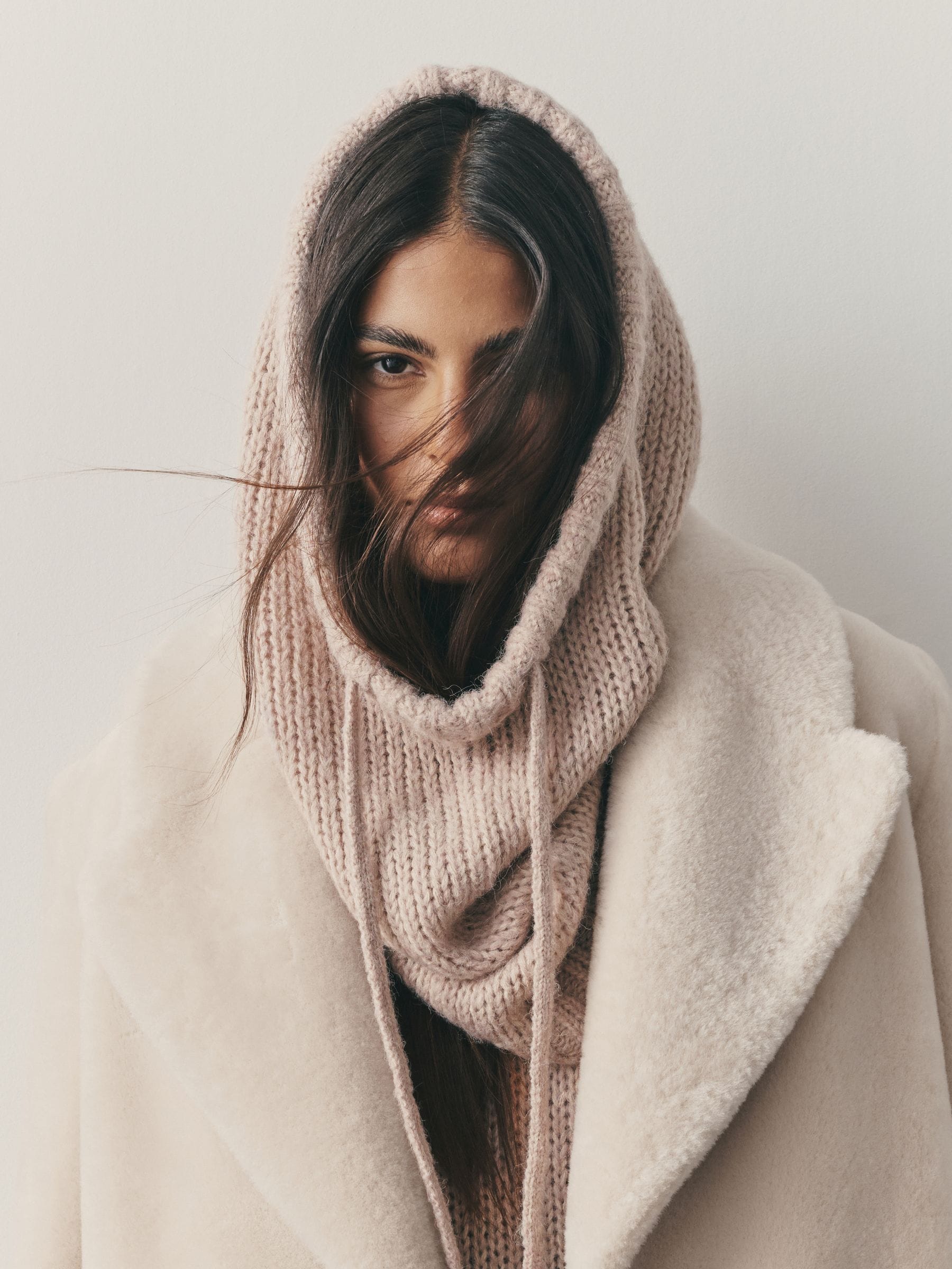 Buy Nothing Ordinary Stone Marl Knitted Hooded Snood With Wool