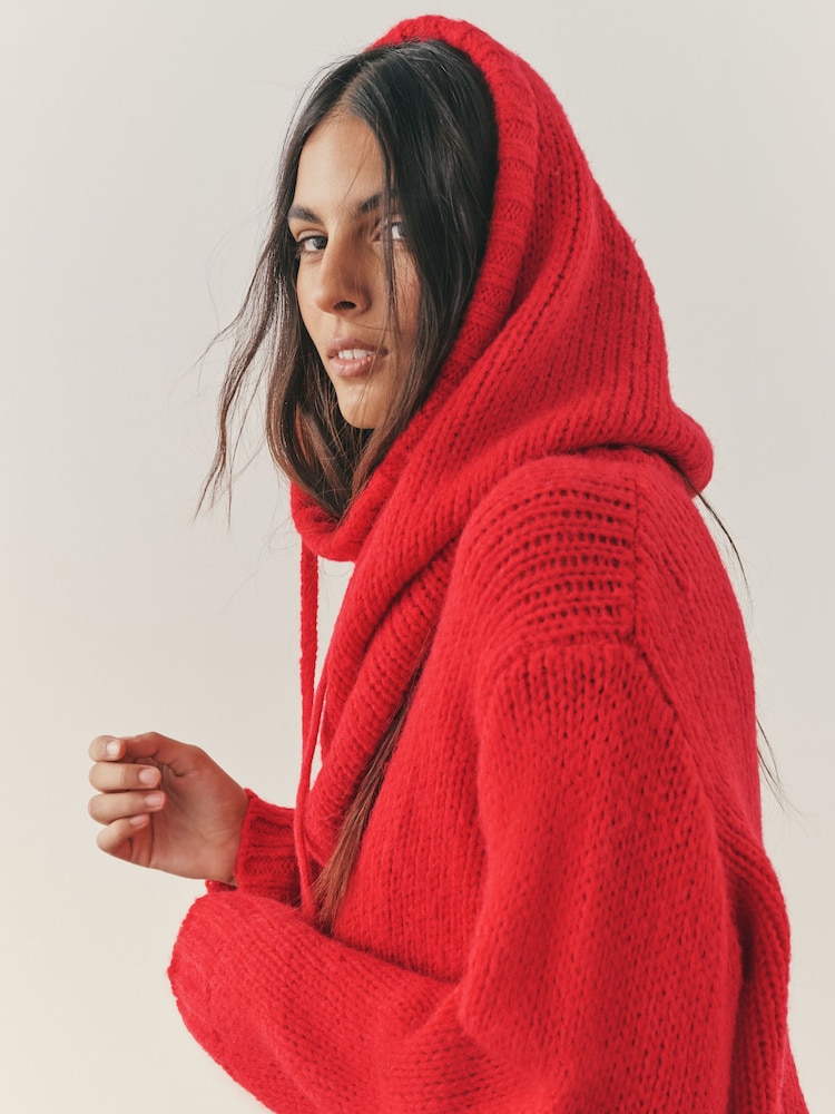 أحمر - Nothing Ordinary Knitted Hooded Snood With Wool - صورة 1 من 6 أحمر - Nothing Ordinary Knitted Hooded Snood With Wool - صورة 1 من 6