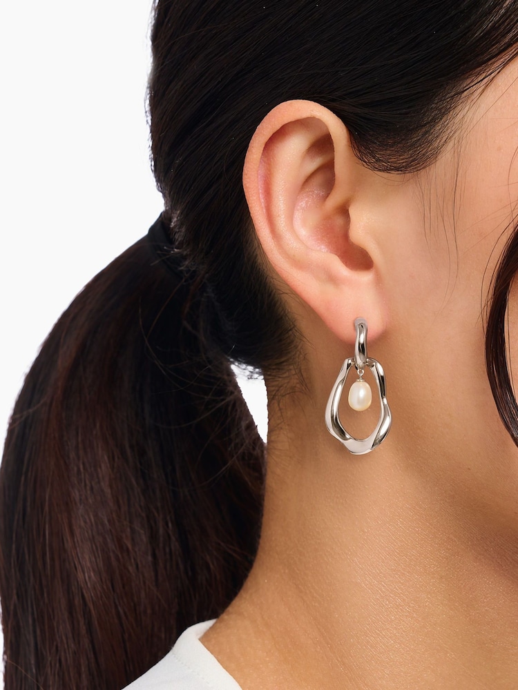 Thomas Sabo White Natural Beauty Statement Creoles Earrings With Pendant - Image 2 of 2