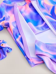 Purple Ombre Sunsafe Rash Vest Bikini And Scrunchie Swim Set (3-16yrs) - Image 10 of 11