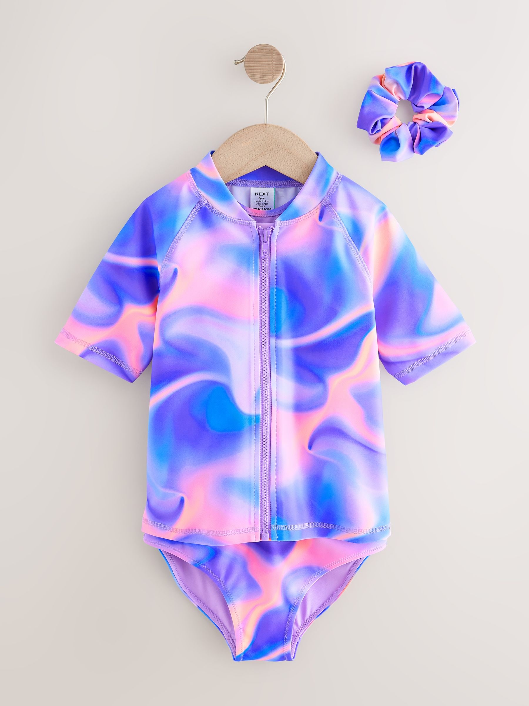 Buy Purple Ombre Sunsafe Rash Vest Bikini And Scrunchie Swim Set