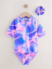 Purple Ombre Sunsafe Rash Vest Bikini And Scrunchie Swim Set (3-16yrs) - Image 7 of 11