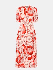 Whistles Red Bloom Floral Print Midi Dress - Image 4 of 4