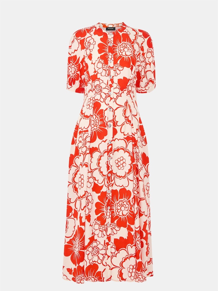 Whistles Red Bloom Floral Print Midi Dress - Image 4 of 4