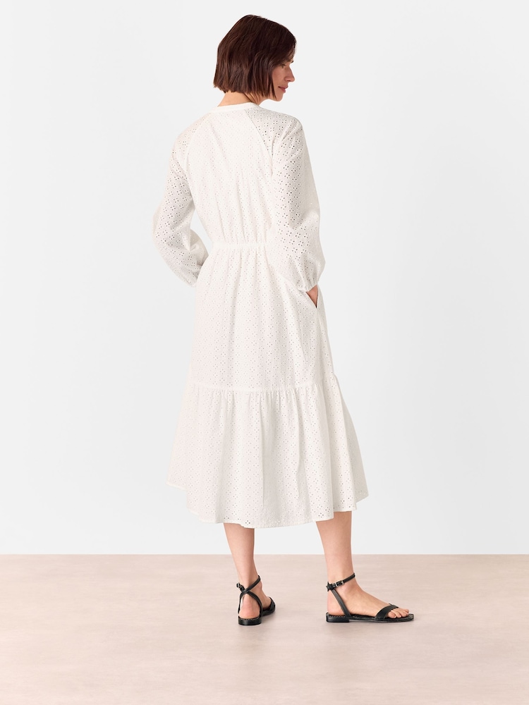 Белый - Whistles Broderie 100% Cotton Midi Dress - Изображение 2 из 5