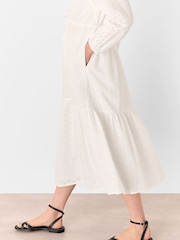 Белый - Whistles Broderie 100% Cotton Midi Dress - Изображение 4 из 5