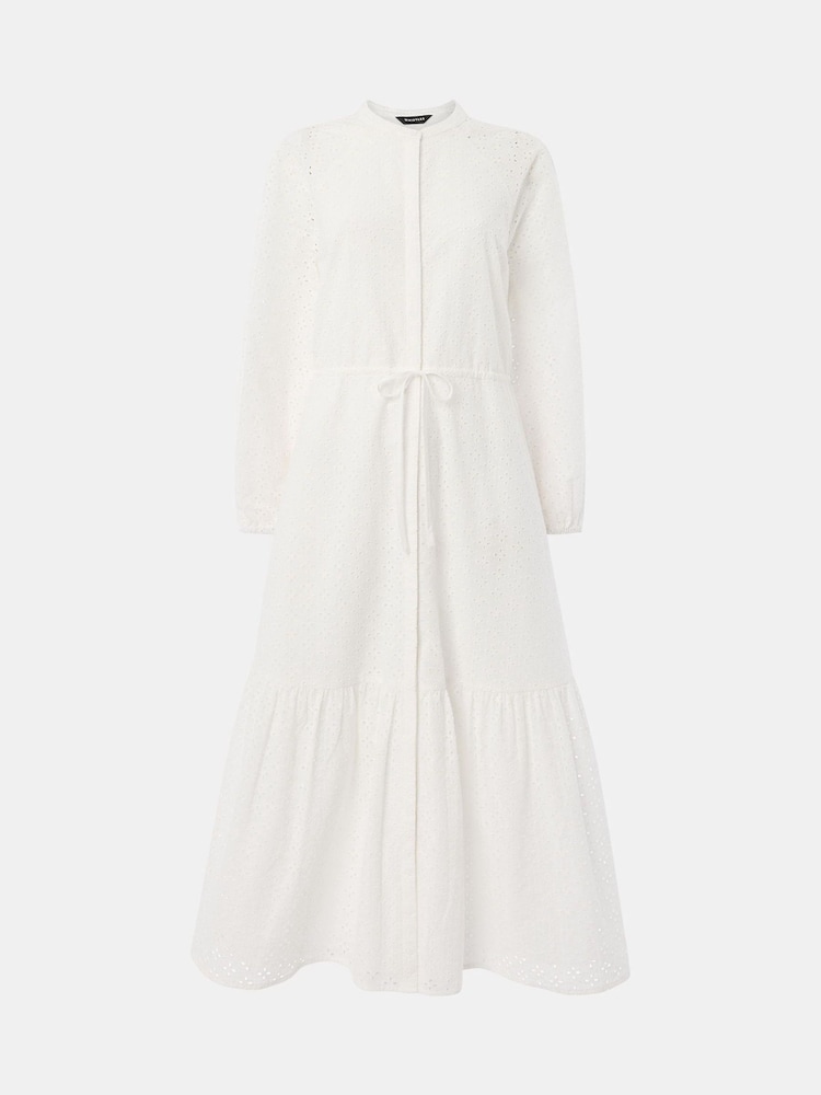 Whistles White Broderie 100% Cotton Midi Dress - Image 5 of 5