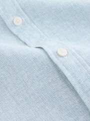 Light Blue Grandad Collar Cotton Linen Blend Long Sleeve Shirt - Image 7 of 8