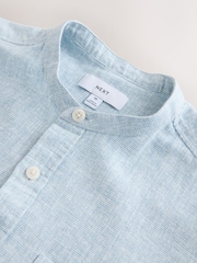 Light Blue Grandad Collar Cotton Linen Blend Long Sleeve Shirt - Image 8 of 8