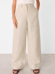 Whistles Nude Stripe 100% Linen Trousers - Image 1 of 5