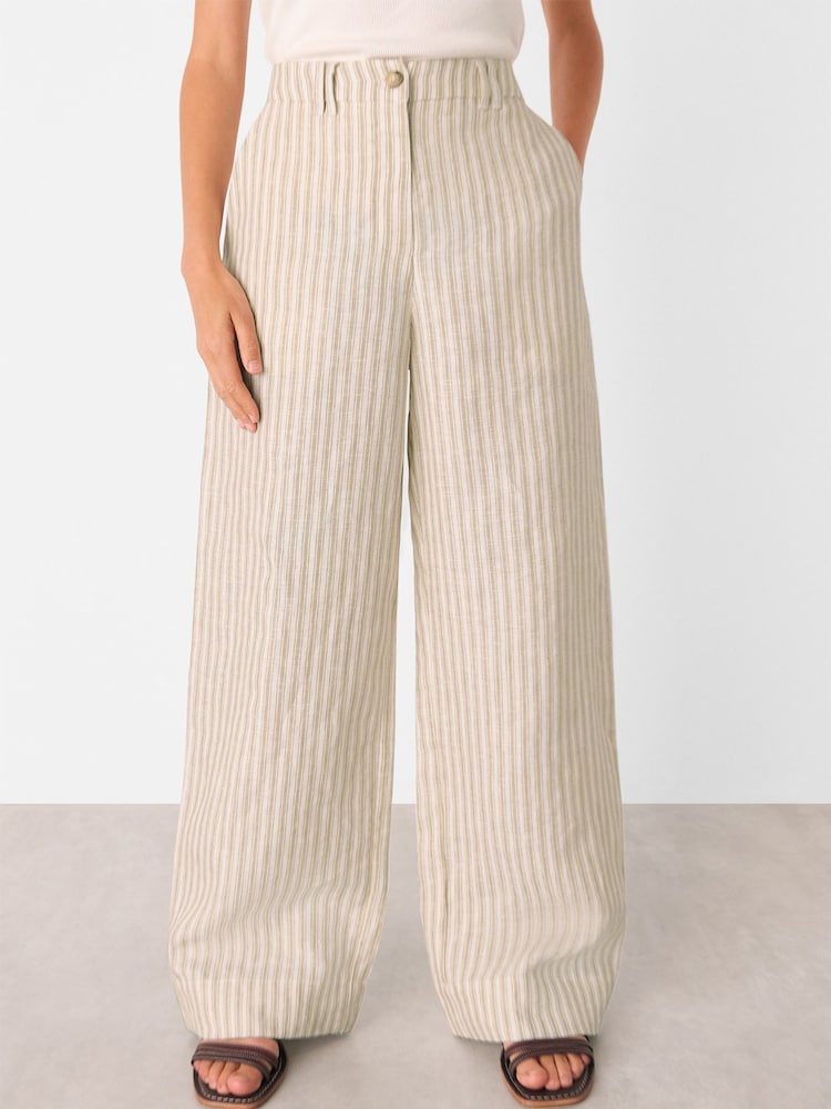 Whistles Nude Stripe 100% Linen Trousers - Image 1 of 5