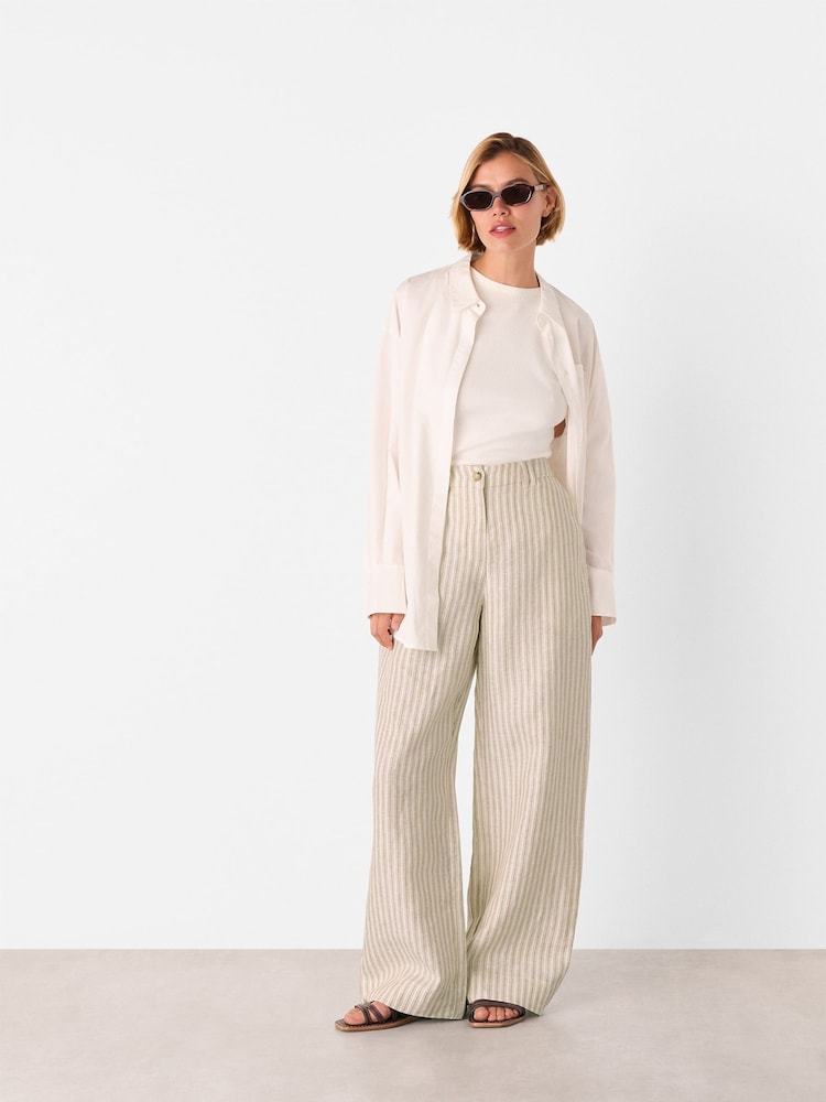 Whistles Nude Stripe 100% Linen Trousers - Image 2 of 5