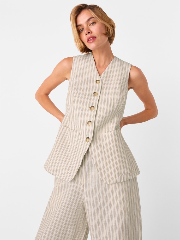 Whistles Nude Linen Stripe Waistcoat - Image 1 of 5