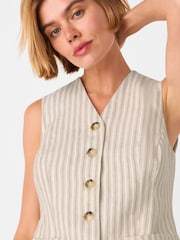 Whistles Nude Linen Stripe Waistcoat - Image 3 of 5