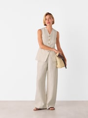 Whistles Nude Linen Stripe Waistcoat - Image 4 of 5