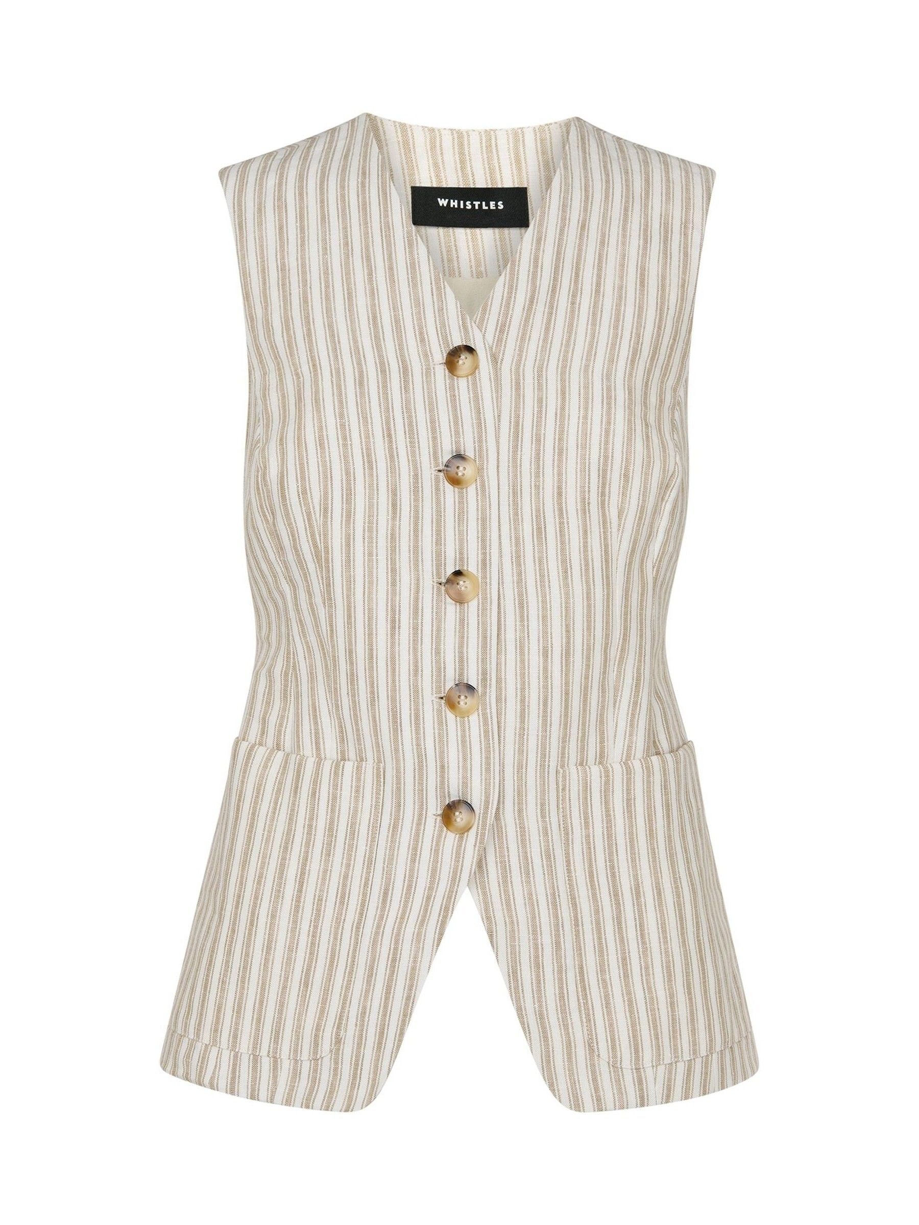 Buy Whistles Nude Linen Stripe Waistcoat from Next USA