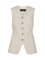 Whistles Nude Linen Stripe Waistcoat - Image 5 of 5