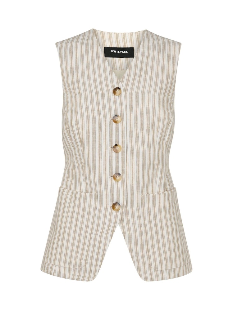 Whistles Nude Linen Stripe Waistcoat - Image 5 of 5