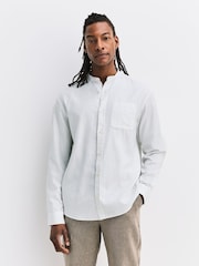 White Grandad Collar Cotton Linen Blend Long Sleeve Shirt - Image 1 of 7