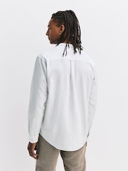 White Grandad Collar Cotton Linen Blend Long Sleeve Shirt - Image 3 of 7