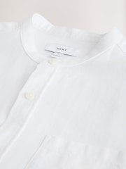 White Grandad Collar Cotton Linen Blend Long Sleeve Shirt - Image 6 of 7