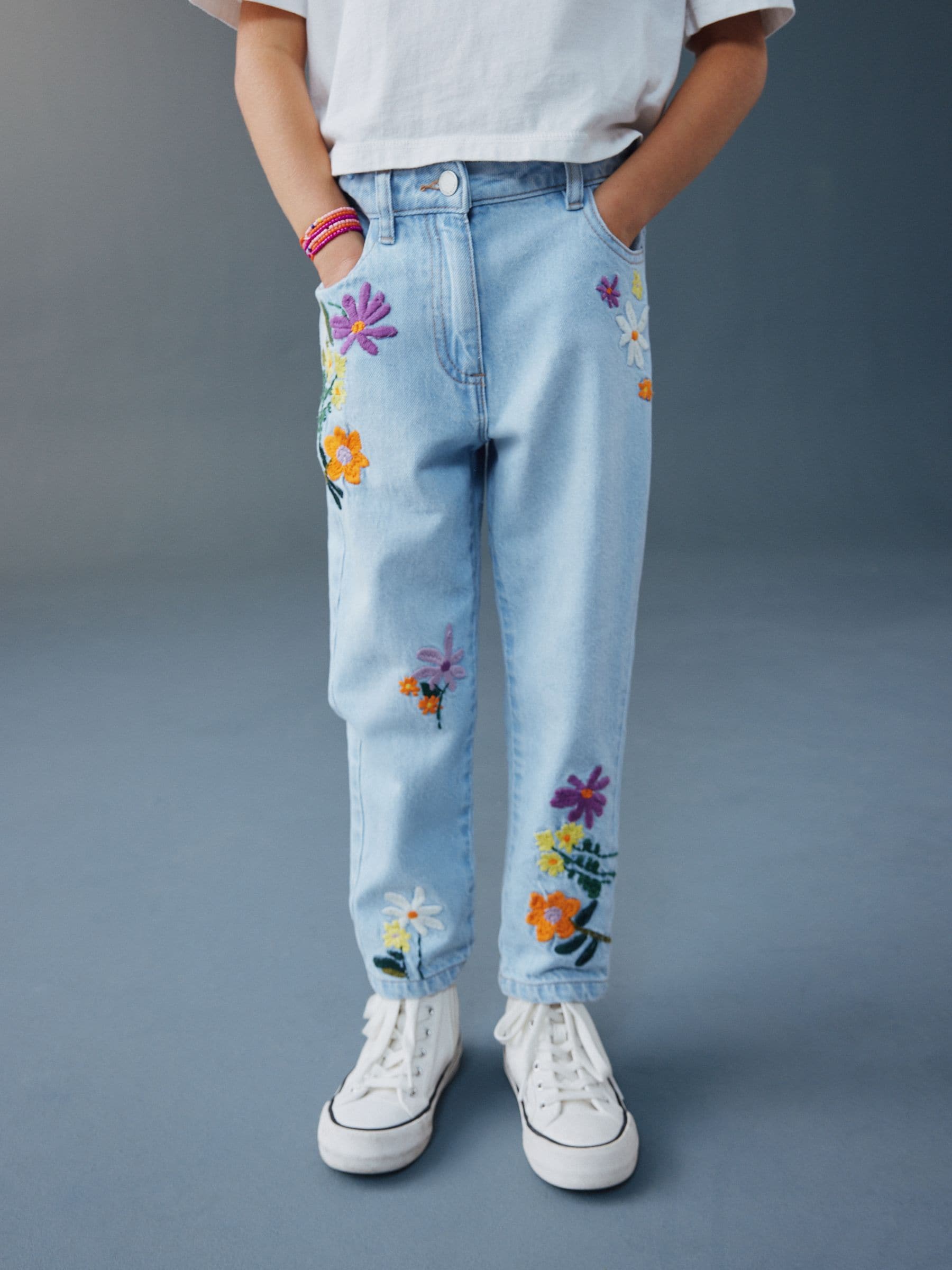 Buy Light Blue Floral Embroidered Jeans (3-16yrs) from Next USA