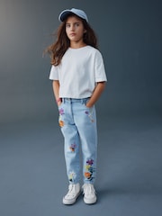 ខៀវស្រាល - Floral Embroidered Jeans (3-16yrs) - រូបភាព 2 នៃ 5